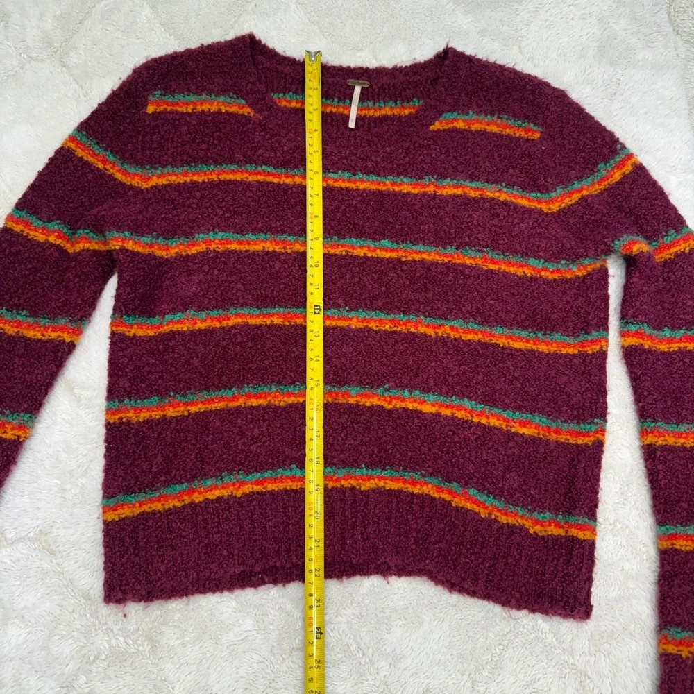 Free People Alpaca Blend Sweater Womens M Burgundy Striped Boucle Boho Pullover